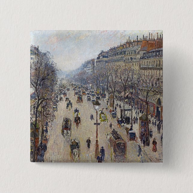 Badge Carré 5 Cm Camille Pissarro - Boulevard Montmartre, matin (Devant)