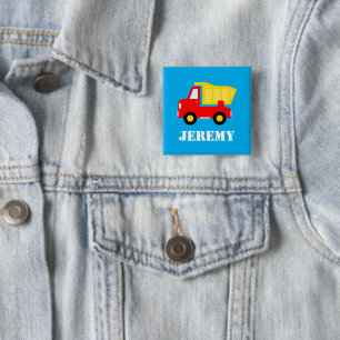 Badge Carré 5 Cm Camion à benne basculante rouge jouet mignon perso