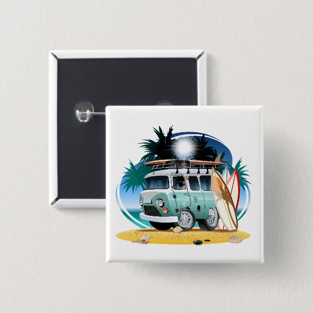 Badge Carré 5 Cm Camionnette de dessin animé (Devant & derrière)