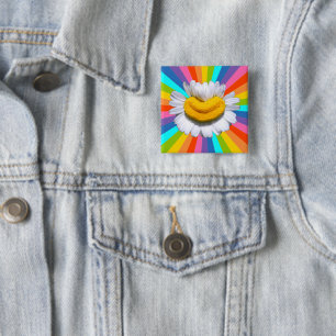 Badge Carré 5 Cm Camomille Radieuse Sourire Puissance Fleurie Bonhe