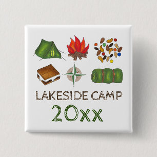 Badge Carré 5 Cm Camp D'Été Personnalisé S'mores Tente Compass Fire