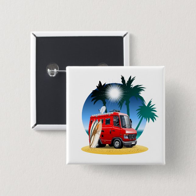 Badge Carré 5 Cm Camper de dessin (Devant & derrière)