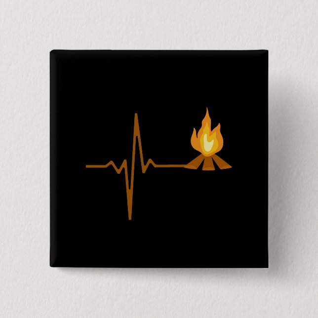Badge Carré 5 Cm Campfire Heartbeat Camping (Devant)