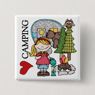 Badge Carré 5 Cm Camping d'amour de la fille I de cheveux blonds
