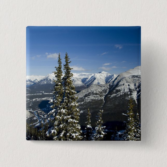 Badge Carré 5 Cm Canada, Alberta, Banff. Vues de la vallée de Bow (Devant)