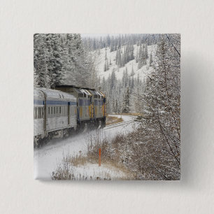 Badge Carré 5 Cm Canada, Alberta. Train de neige de VIA Rail entre