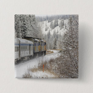 Badge Carré 5 Cm Canada, Alberta. Train de neige VIA Rail entre