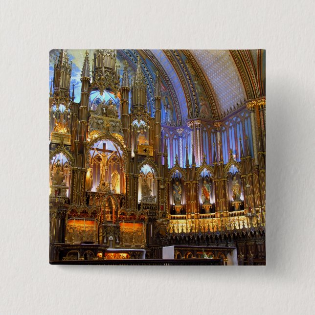 Badge Carré 5 Cm Canada, Québec, Montréal. Intérieur de Notre-Dame (Devant)