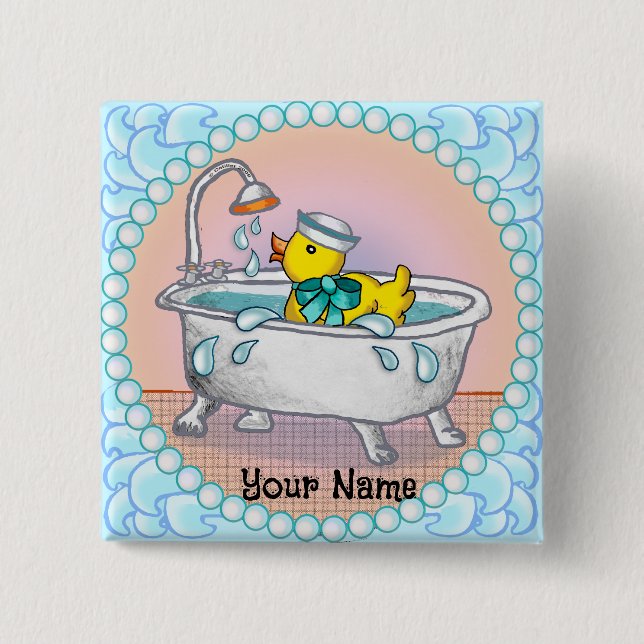 Badge Carré 5 Cm Canard en caoutchouc de bain  (Devant)