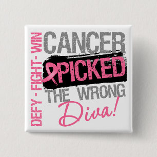Badge Carré 5 Cm Cancer Choisi Le Mauvais Diva - Cancer Du Sein