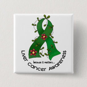 Badge Carré 5 Cm CANCER de FOIE de ruban de fleur (ruban de VERT