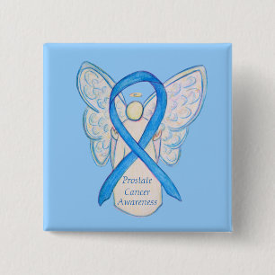 Badge Carré 5 Cm Cancer de la prostate Bleu Sensibilisation Ruban A