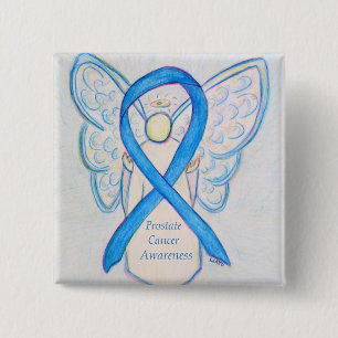 Badge Carré 5 Cm Cancer de la prostate Bleu Sensibilisation Ruban A
