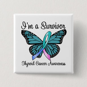 Badge Carré 5 Cm Cancer de la thyroïde je suis un survivant