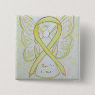 Badge Carré 5 Cm Cancer de la vessie Ange Jaune Sensibilisation Pin