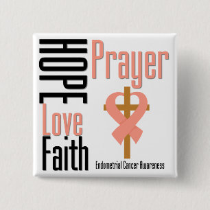 Badge Carré 5 Cm Cancer de l'endomètre Hope Love Faith Prière Croix