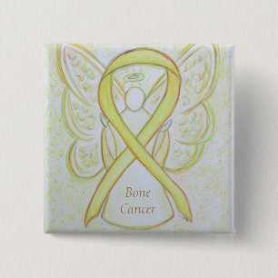 Badge Carré 5 Cm Cancer de l'os Ange Jaune Sensibilisation Ruban Pi