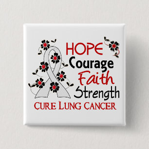 Badge Carré 5 Cm Cancer de poumon de la force 3 de foi de courage