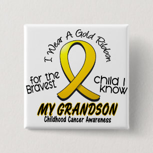 Badge Carré 5 Cm Cancer d'enfance je porte le ruban d'or pour le