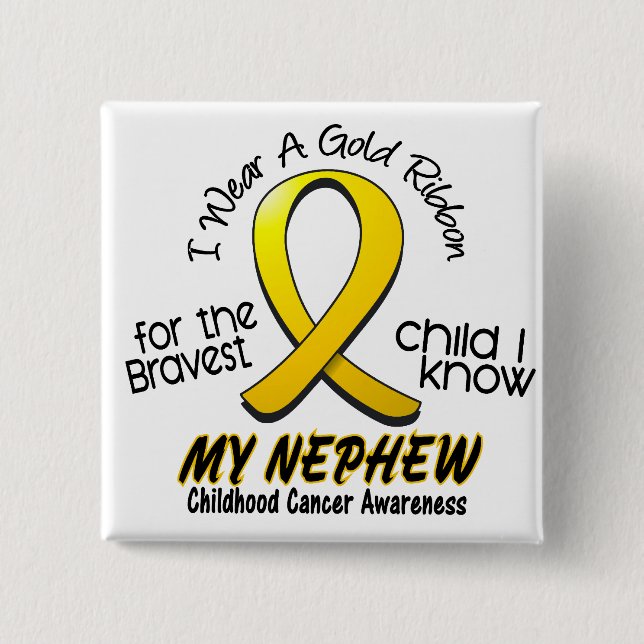 Badge Carré 5 Cm Cancer d'enfance je porte le ruban d'or pour mon (Devant)
