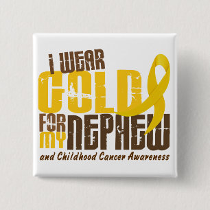 Badge Carré 5 Cm Cancer d'enfance JE PORTE l'OR POUR MON NEVEU 6,3