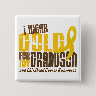 Badge Carré 5 Cm Cancer d'enfance JE PORTE l'OR POUR MON PETIT-FILS