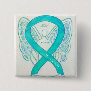 Badge Carré 5 Cm Cancer du col de l'utérus Sensibilisation Turquoi