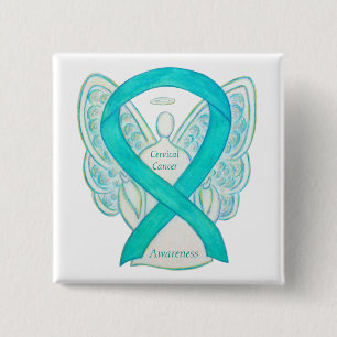 Badge Carré 5 Cm Cancer du col de l'utérus Sensibilisation Turquois