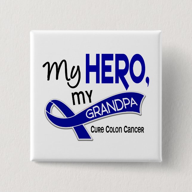 Badge Carré 5 Cm Cancer du colon MON HÉROS MON GRAND-PAPA 42 (Devant)