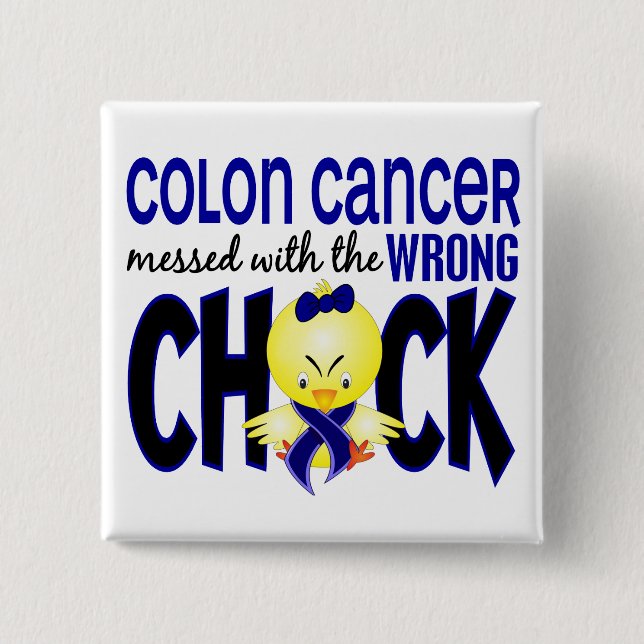 Badge Carré 5 Cm Cancer du colon sali avec le poussin faux (Devant)