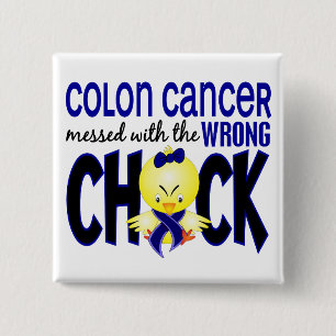 Badge Carré 5 Cm Cancer du colon sali avec le poussin faux