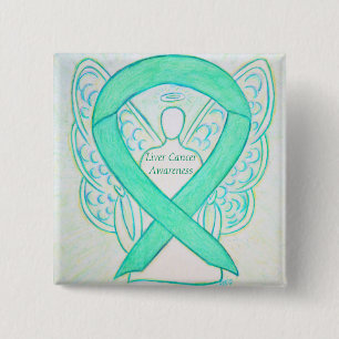Badge Carré 5 Cm Cancer du foie Angel Jade Sensibilisation Ruban Ar