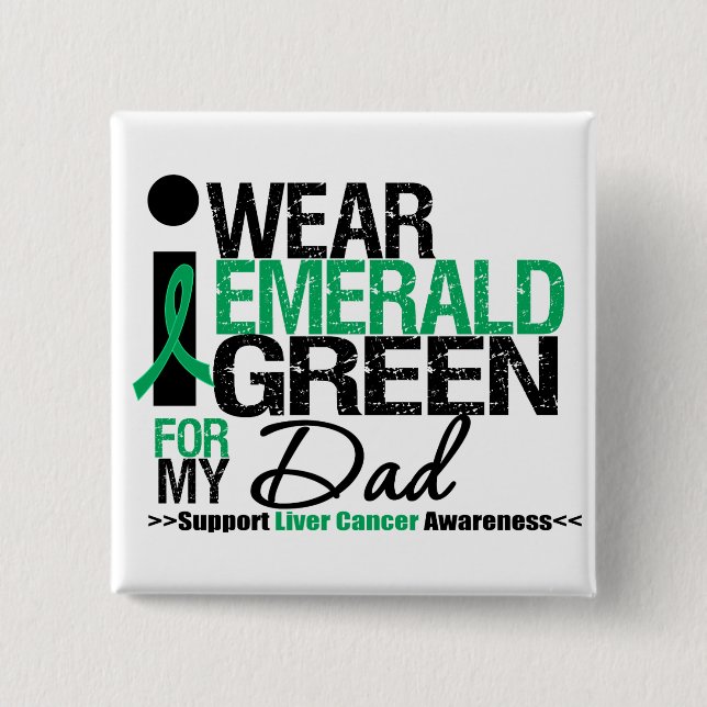 Badge Carré 5 Cm Cancer Du Foie Émeraude Ruban Vert Pour Mon Père (Devant)