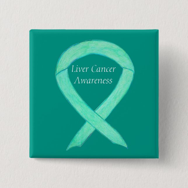 Badge Carré 5 Cm Cancer du foie Jade Sensibilisation Ribbon Art Pin (Devant)