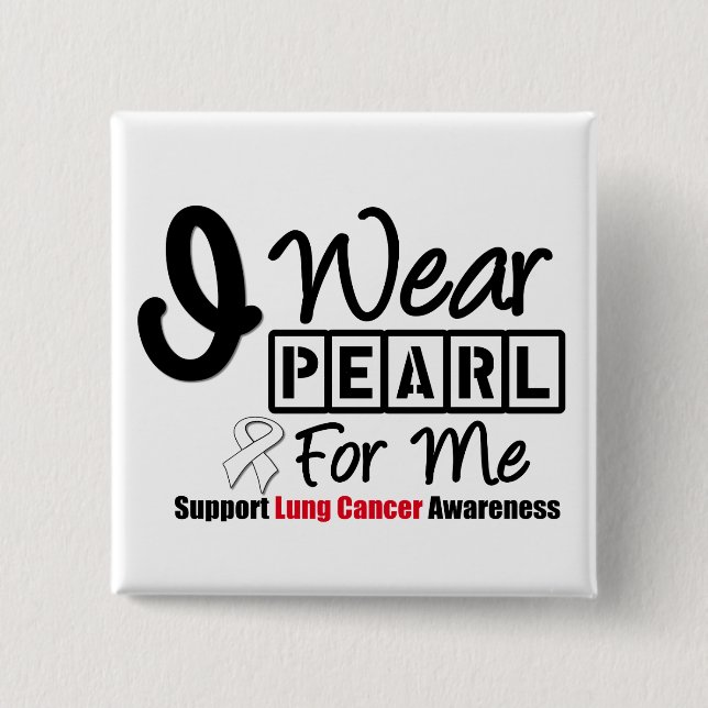 Badge Carré 5 Cm Cancer Du Poumon Je Porte Du Ruban Perle Pour Moi (Devant)