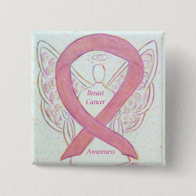 Badge Carré 5 Cm Cancer du sein Angel Pink Sensibilisation Ruban Ar (Devant)