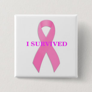 Badge Carré 5 Cm Cancer du sein Awarness j'ai survécu au bouton
