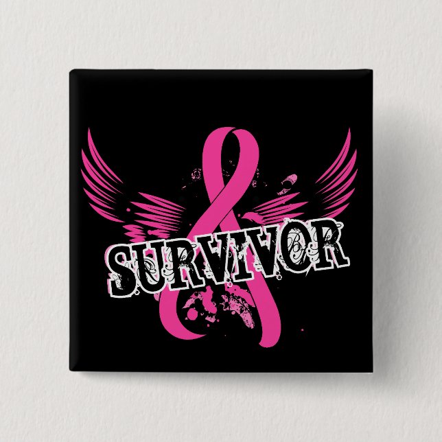 Badge Carré 5 Cm Cancer du sein du survivant 16 (Devant)