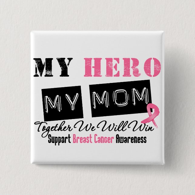 Badge Carré 5 Cm Cancer du sein HERO Ma maman (Devant)