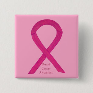 Badge Carré 5 Cm Cancer du sein Hot rose Sensibilisation Ruban Pers