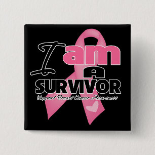 Badge Carré 5 Cm Cancer du sein - Je suis un survivant