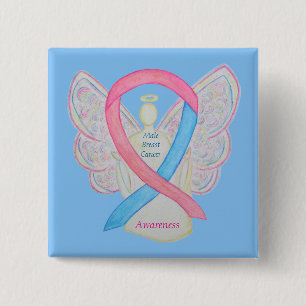 Badge Carré 5 Cm Cancer du sein masculin Ange Conscience rose Éping