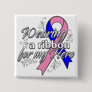 Badge Carré 5 Cm Cancer du sein masculin portant un ruban pour mon
