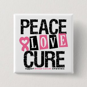 Badge Carré 5 Cm Cancer du sein Paix Amour Cure