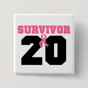 Badge Carré 5 Cm Cancer du sein Survivant 20 ans
