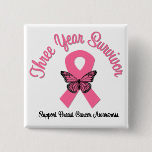 Badge Carré 5 Cm Cancer du sein survivant de 3 ans