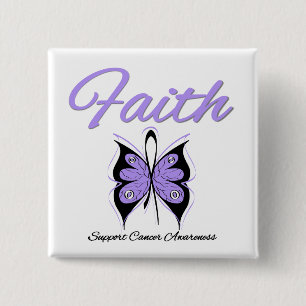 Badge Carré 5 Cm Cancer Faith Butterfly Lavender Ribbon