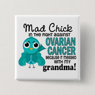 Badge Carré 5 Cm Cancer ovarien de grand-maman folle du poussin 2