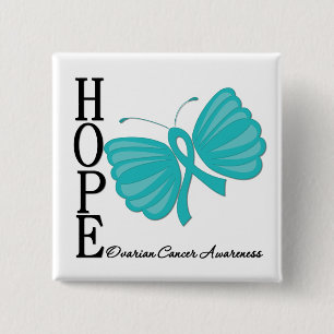 Badge Carré 5 Cm Cancer ovarien de papillon d'espoir