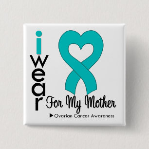 Badge Carré 5 Cm Cancer ovarien je porte le coeur turquoise pour ma
